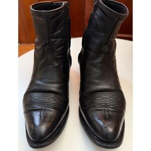 Sage Abilene Mens Leather Short Boot 10D Black Leather Side-Zip Western Wingtip